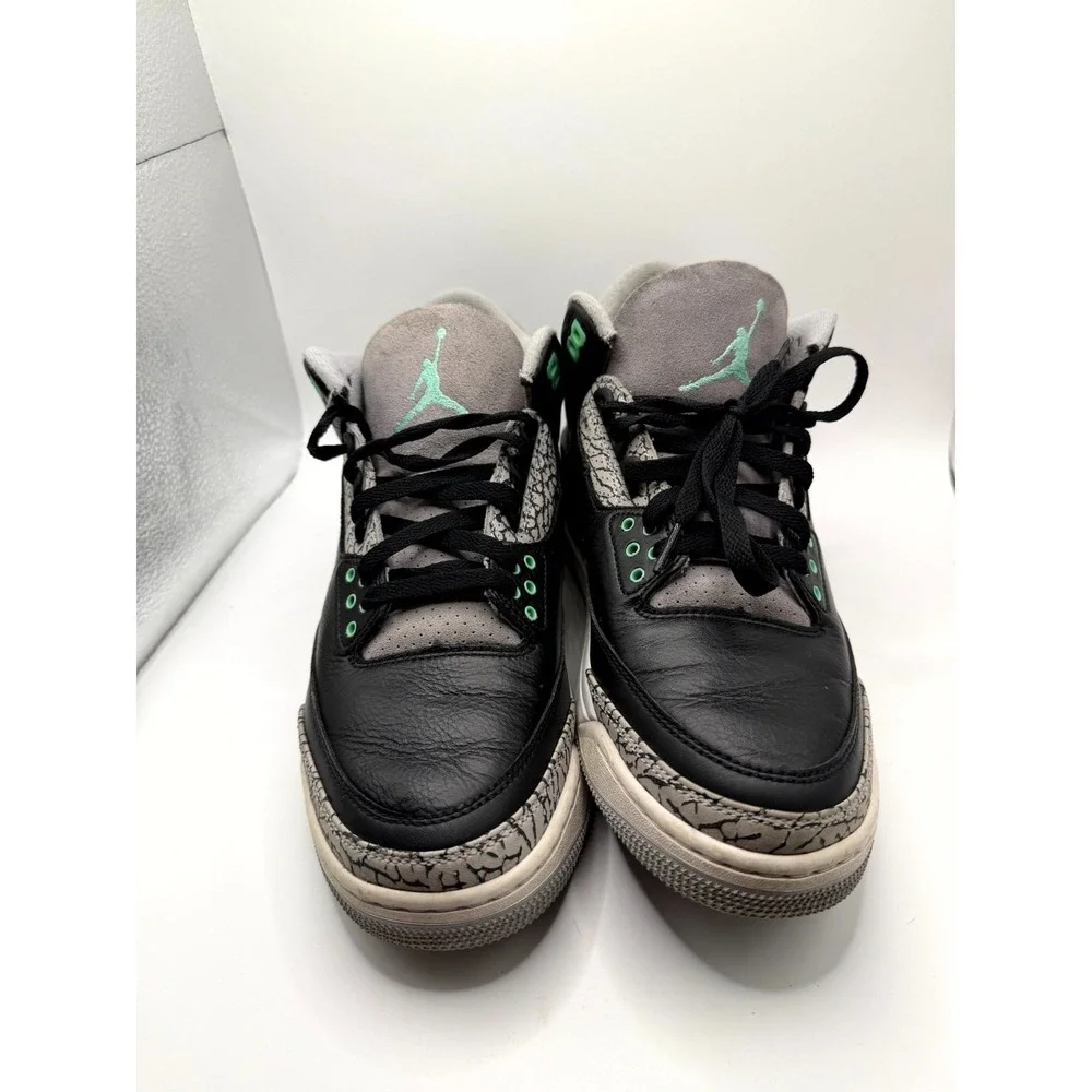 Air Jordan 3 Retro CT8532-031 Men's 10.5 Shoes Black Green Glow Leather Sneakers